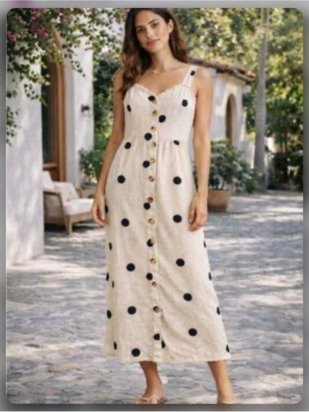 Sincerely Jules Polka Dot Linen Blend Maxi Dress Size Medium